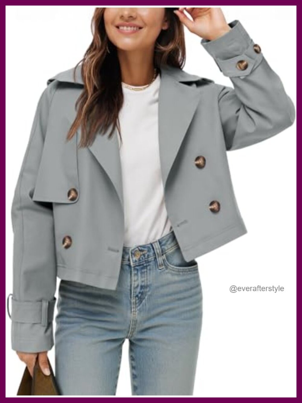 Tankaneo Cropped Trench Coat Oversized Double Breasted Notched Lapel Jacket